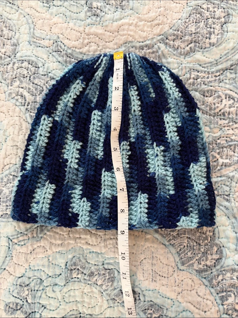 Hand Crafted Navy and Light Blue Kids Crochet Beanie